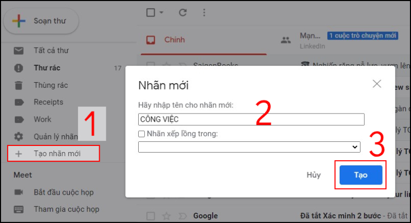 Tạo nhãn mới Gmail